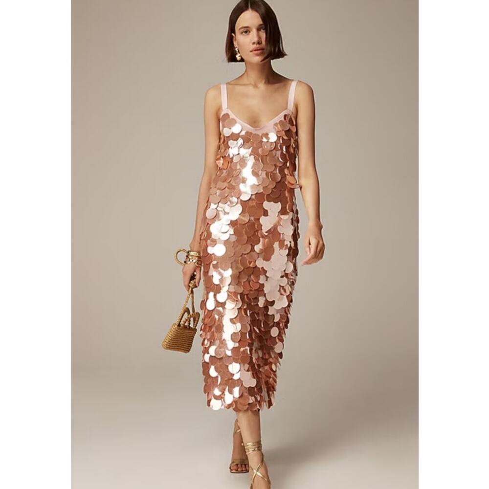 NWT J.Crew Collection Circle-Sequin Midi Dress Peachy Pink Size 10
